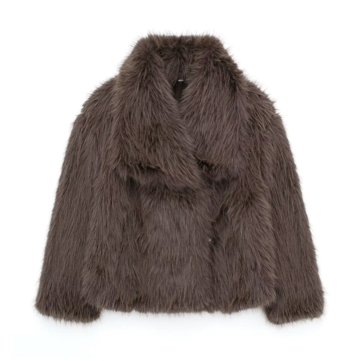 Vintage Cropped Faux Fur Jacket – Elegant Winter Style