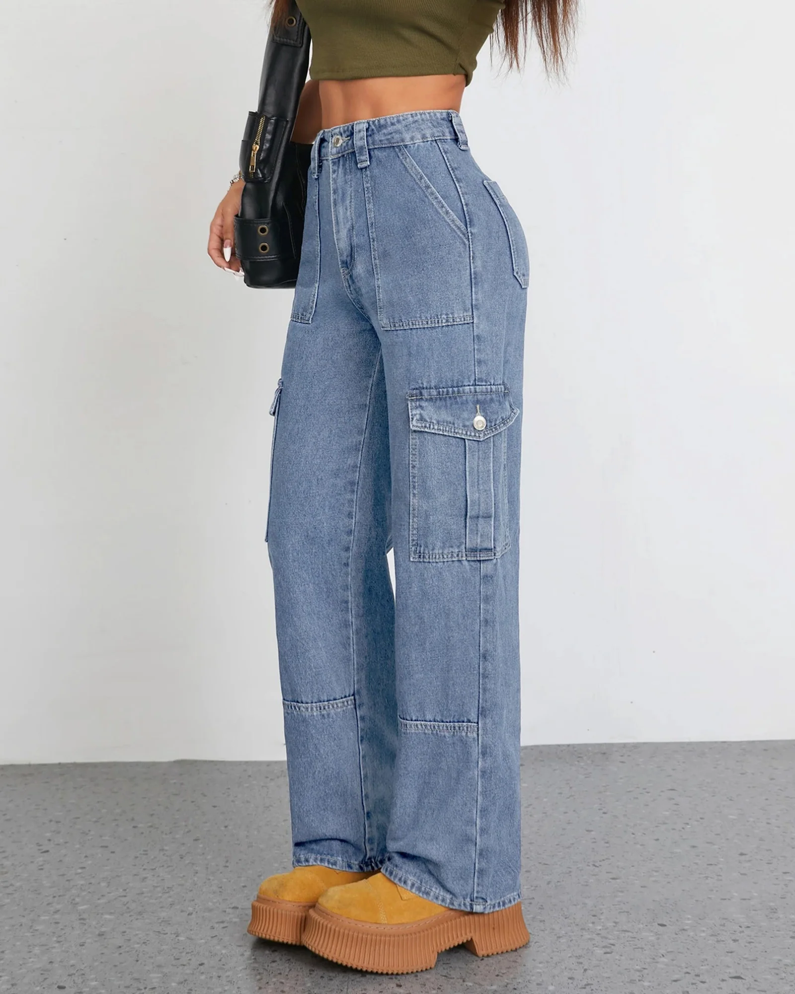 Women's High Waist Baggy Cargo Jeans