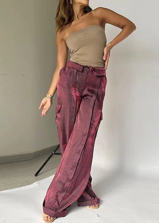 Loose Zipper Multicolor Vacation Trousers Satin Pants