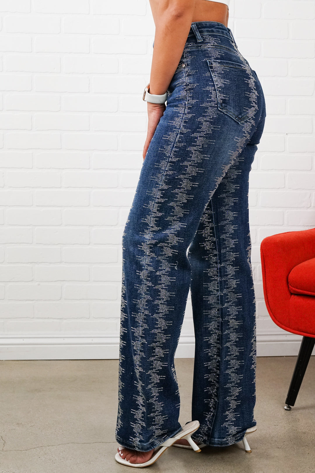 Shelby Rhinestone Straight-Leg Jeans