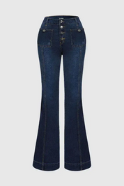 Wash Button Fly Seam Front High Rise Flare Jeans