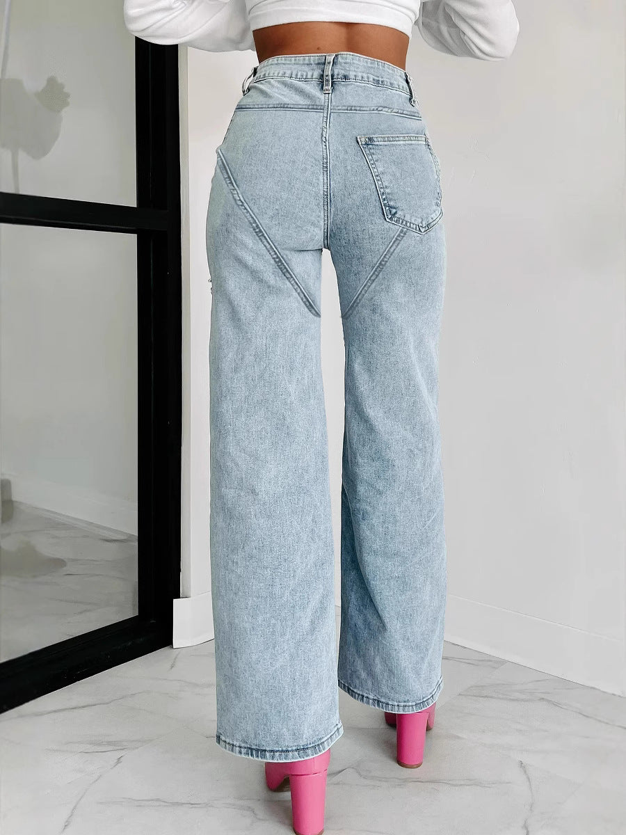 High Waisted Embellished Cut-Out Jeans