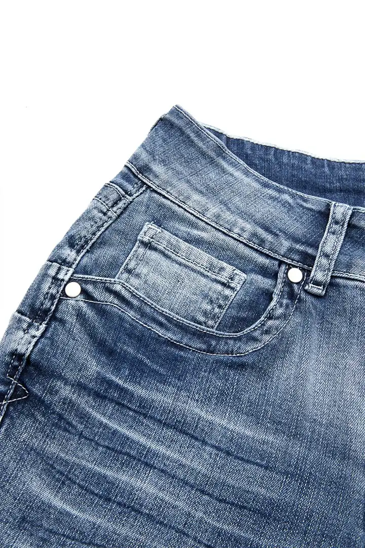 Stitch Detail Dual Button Mid Waist Straight Leg Jeans