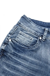 Stitch Detail Dual Button Mid Waist Straight Leg Jeans