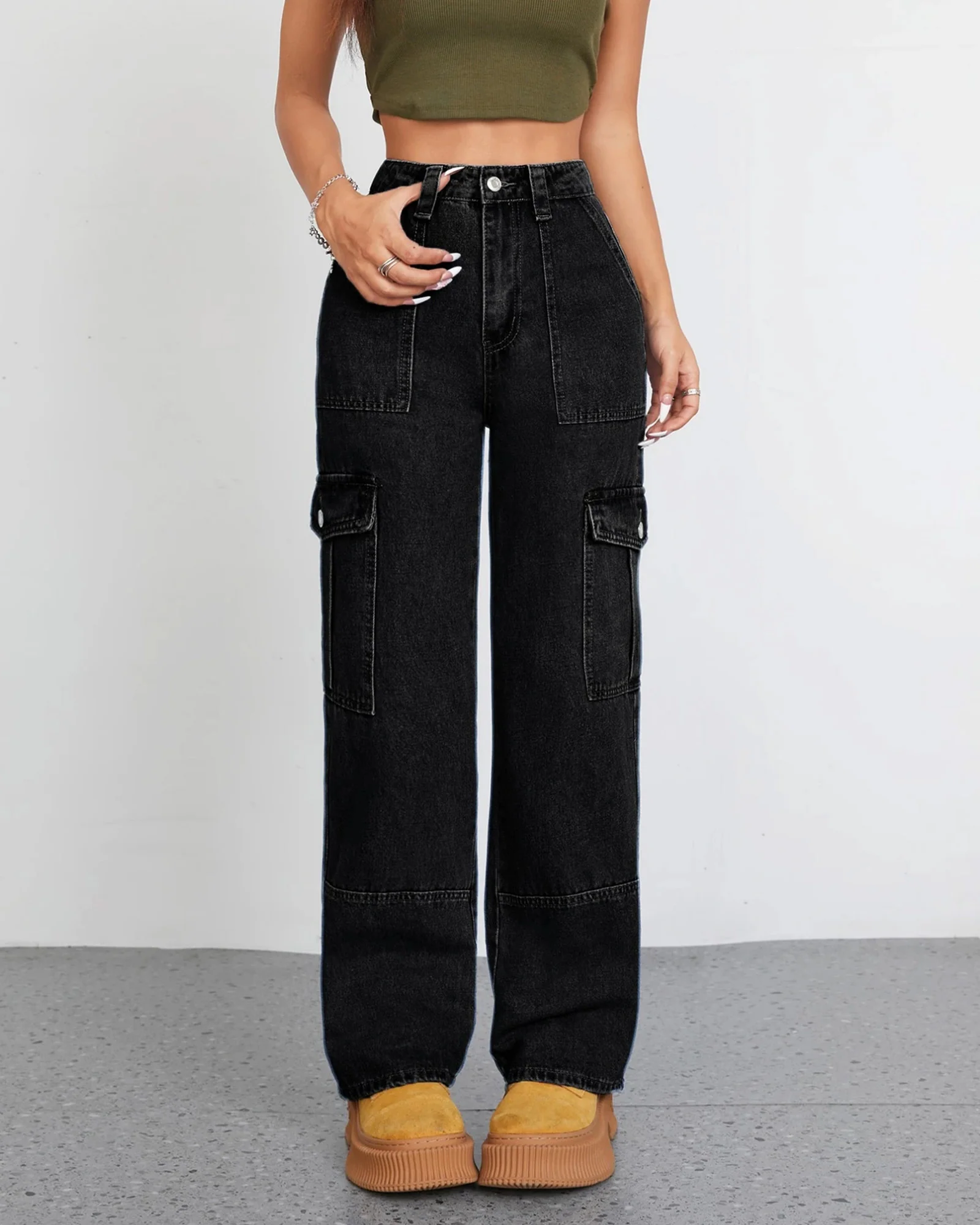 Women's High Waist Baggy Cargo Jeans