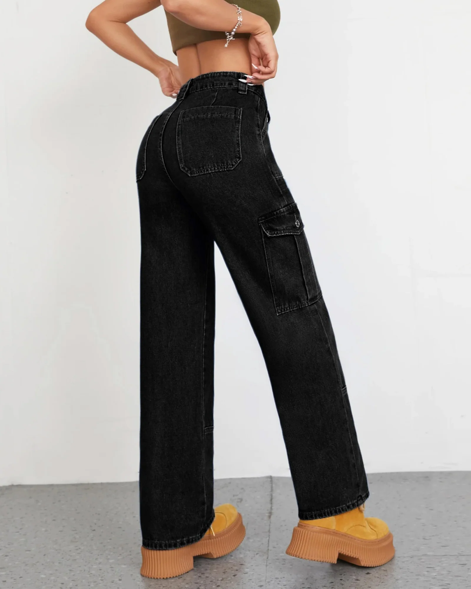 Women's High Waist Baggy Cargo Jeans