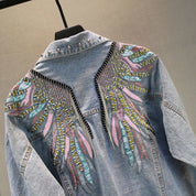 Blue Peter Pan Collar Embroideried Tassel Denim Coat