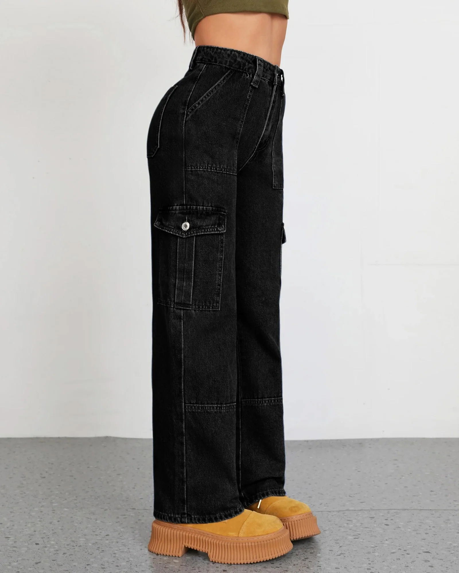 Women's High Waist Baggy Cargo Jeans