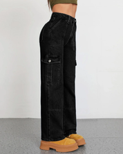 Women's High Waist Baggy Cargo Jeans
