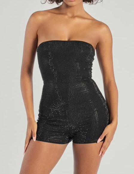 Popstar Diva Strapless Rhinestone Romper