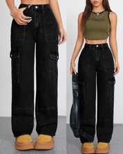 Women's High Waist Baggy Cargo Jeans