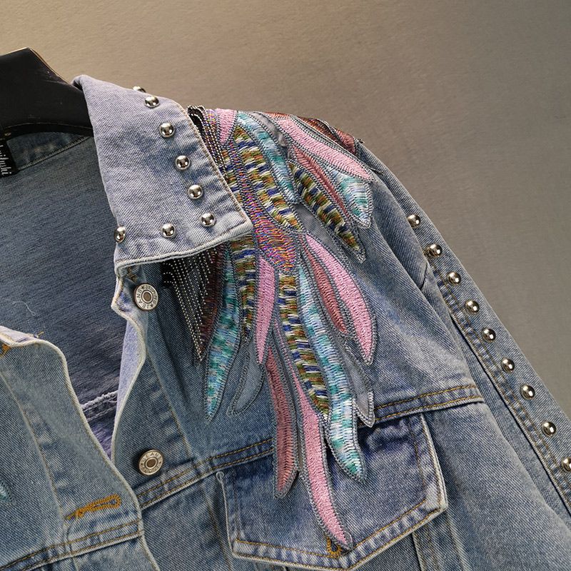 Blue Peter Pan Collar Embroideried Tassel Denim Coat