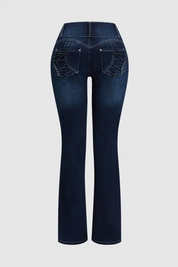 Wash Stitch Detail Button Fly High Waist Bootcut Jeans