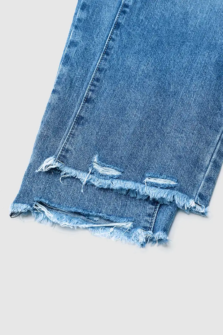 Ripped Raw Hem Mid Rise Straight Leg Cropped Jeans