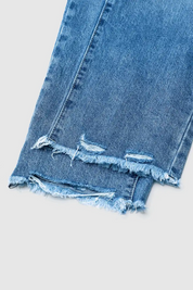 Ripped Raw Hem Mid Rise Straight Leg Cropped Jeans