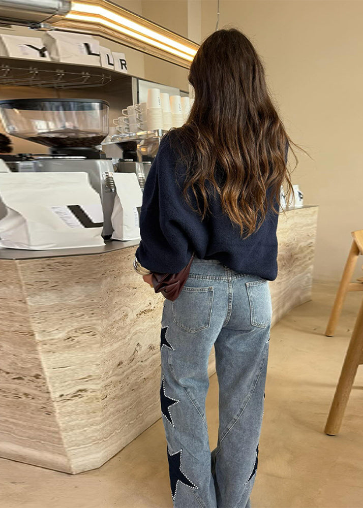 High Waist Wide Leg Star Jeans