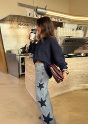 High Waist Wide Leg Star Jeans