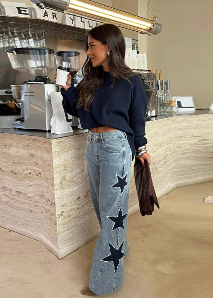 High Waist Wide Leg Star Jeans