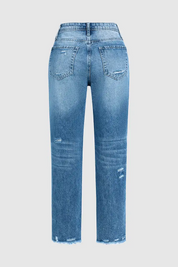 Ripped Raw Hem Mid Rise Straight Leg Cropped Jeans