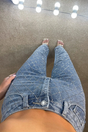 Criss Cross Diamante Straight Leg Jeans