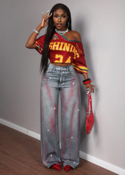 Daydreaming Embellished Straight Leg Jeans - Medium Wash