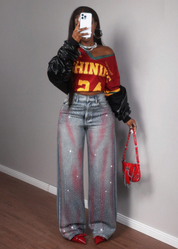 Daydreaming Embellished Straight Leg Jeans - Medium Wash