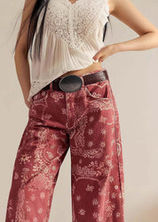 Mineral Washed Paisley Printed Barrel Jeans