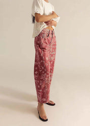 Mineral Washed Paisley Printed Barrel Jeans