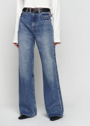 High Waist Studded Wide Leg Jeans
