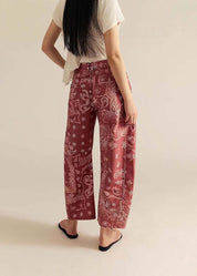 Mineral Washed Paisley Printed Barrel Jeans