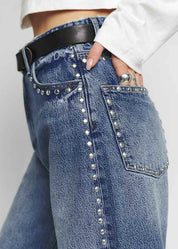 High Waist Studded Wide Leg Jeans