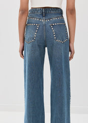 High Waist Studded Wide Leg Jeans