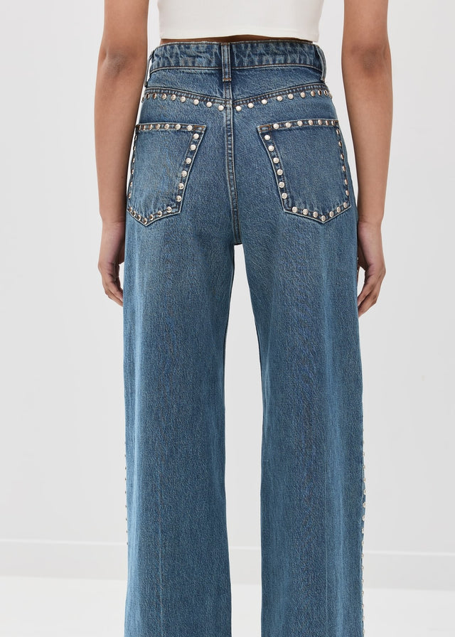 High Waist Studded Wide Leg Jeans