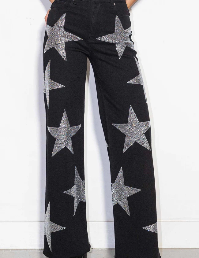 High Rise Rhinestone Star Jeans