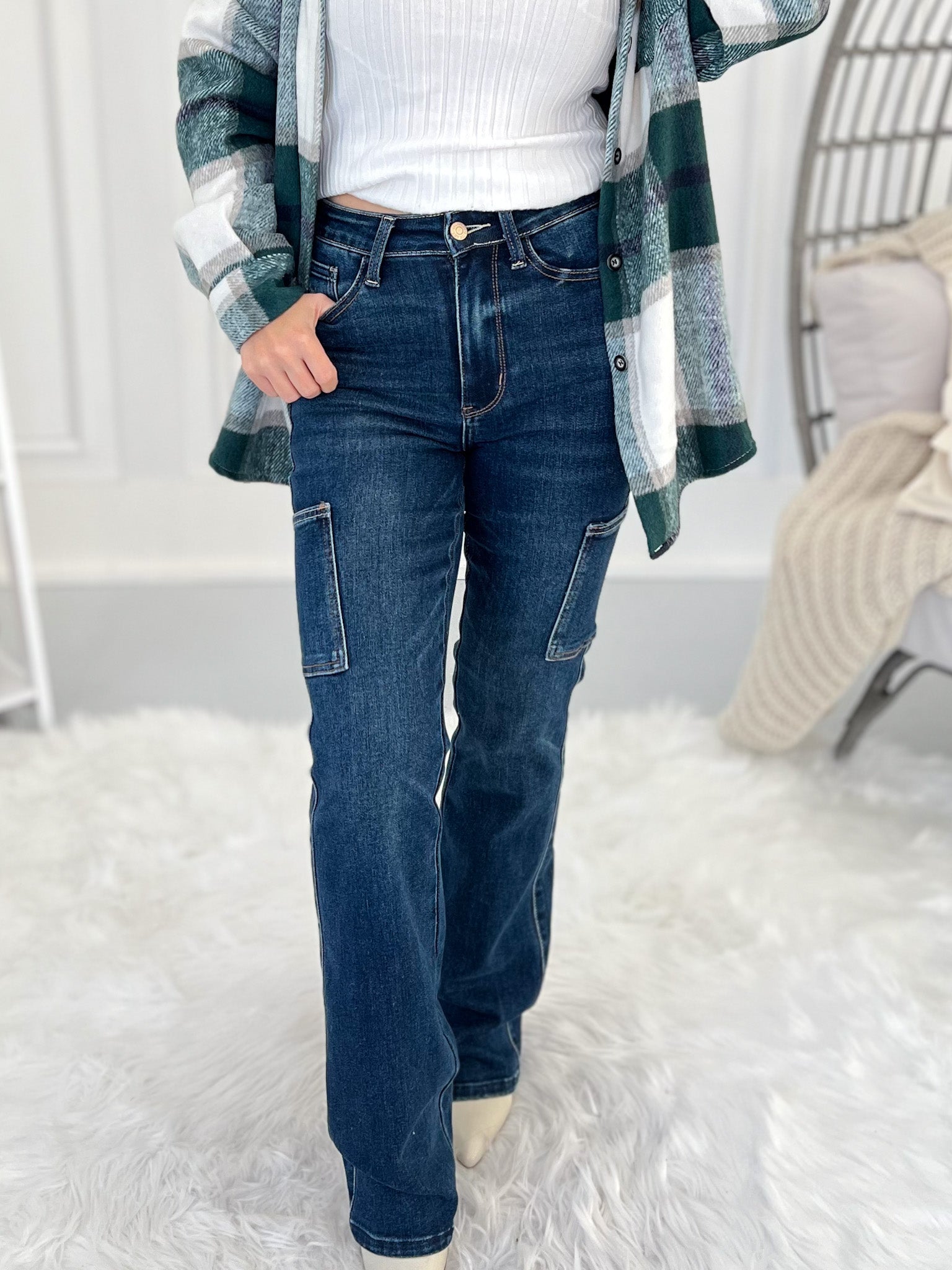 Out Of Pocket - Cargo Bootcut Jeans