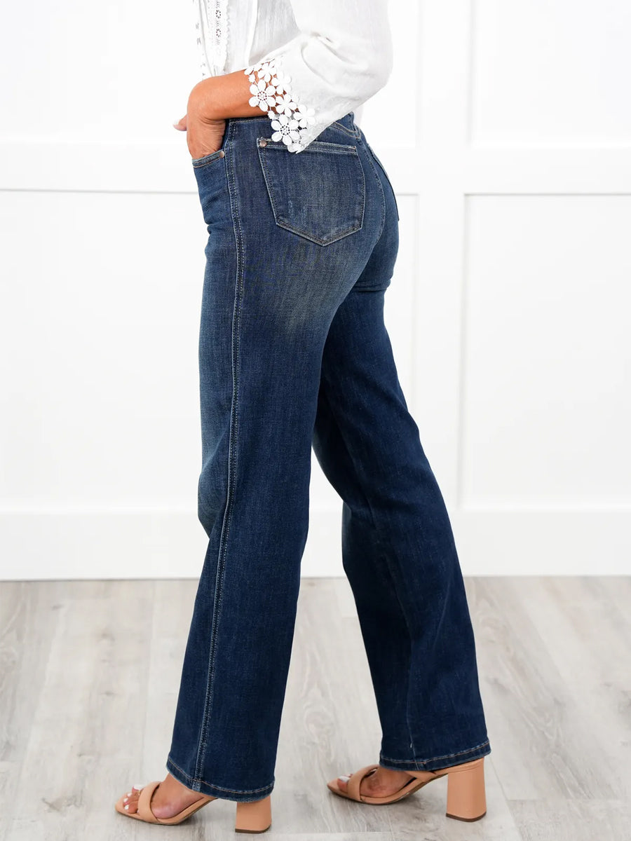 Timeless Obsession Dark Wash Tummy Control Classic Straight Leg Jeans