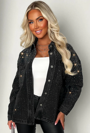 Hot To Handle Black Oversized Hot Fix Denim Jacket