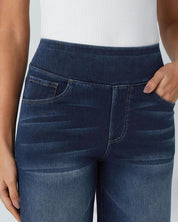 High Waisted Multiple Pockets Baggy Wide Leg Washed Stretchy Knit Casual Jeans