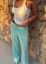 Womens High Waisted Straight Leg Sequined Starfish Party Pants