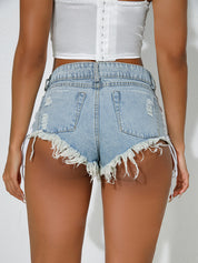 High Waist Stretch Ripped Denim Shorts