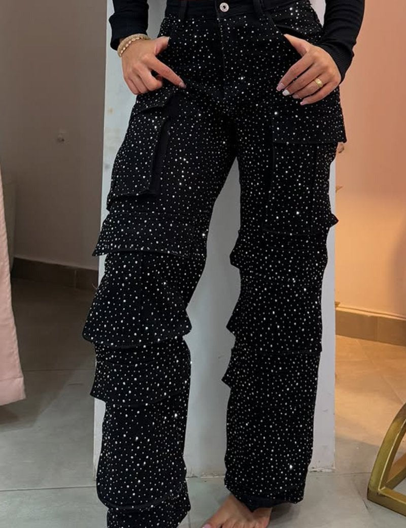 High Waisted Diamanté Rhinestone Jeans